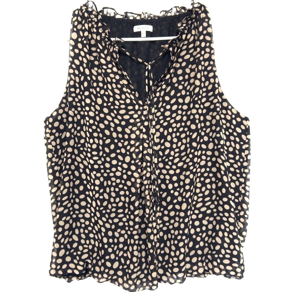 Max Studio Polka Dot Ruffle Tie Neck Wedding Guest Going Out Chiffon Top Women L
